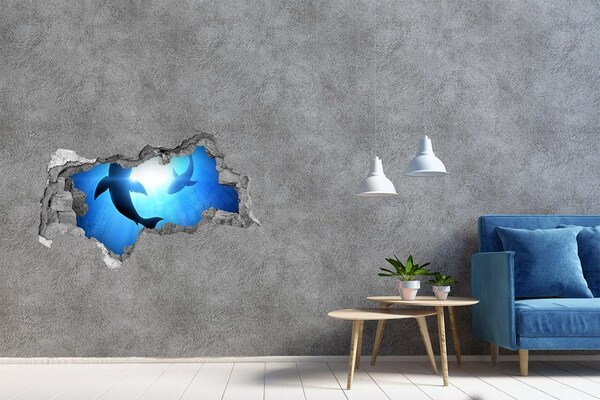 Sticker mural effet trou 3d Monde sous-marin avec des requins