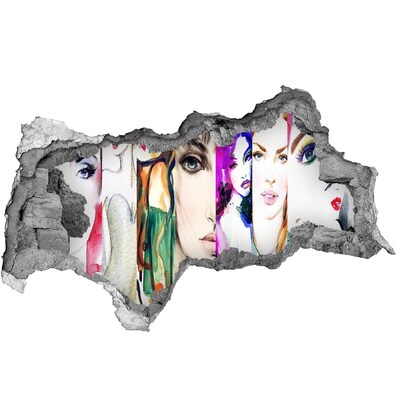 Autocollant à effet 3d trou Portraits de femmes dans un trou dans le mur