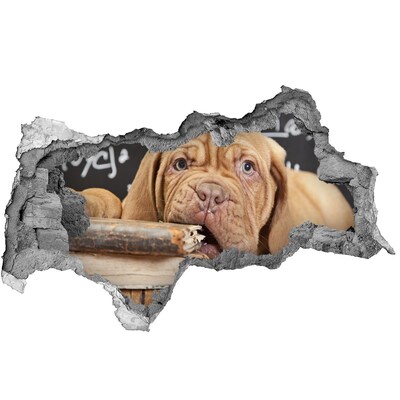 Autocollant à effet 3d trou Un adorable chiot parmi les livres