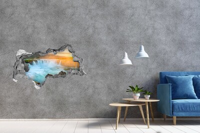 Autocollant à effet 3d trou Cascade au coucher du soleil