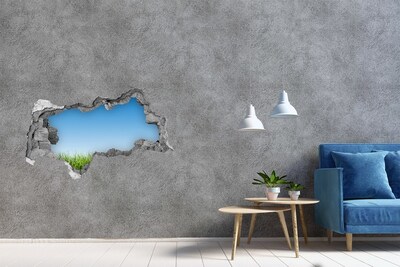 Sticker mural effet trou 3d prairie verte sous un ciel bleu
