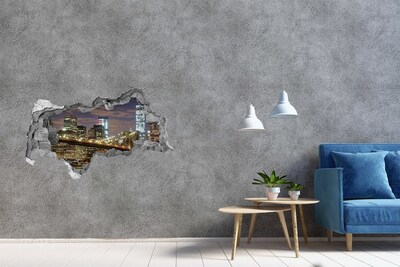 Sticker mural effet trou 3d Vue du pont de Brooklyn la nuit