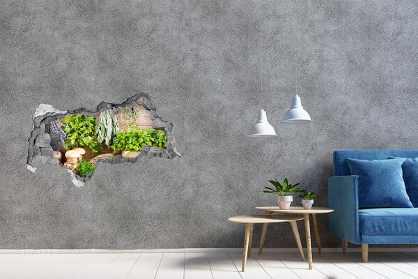Sticker mural effet trou 3d Cuisine verte aux herbes aromatiques