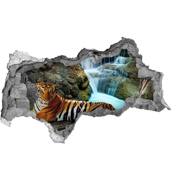Sticker mural effet trou 3d Tigre dans la jungle sauvage