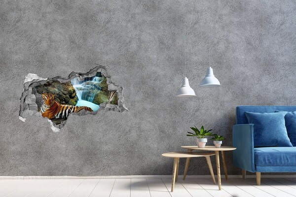 Sticker mural effet trou 3d Tigre dans la jungle sauvage