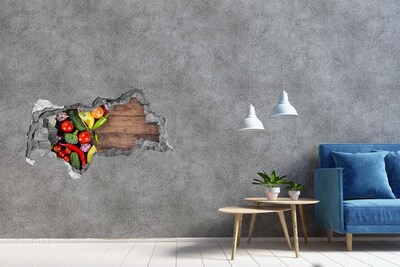Sticker mural effet trou 3d Fruits et légumes dans un trou dans le mur