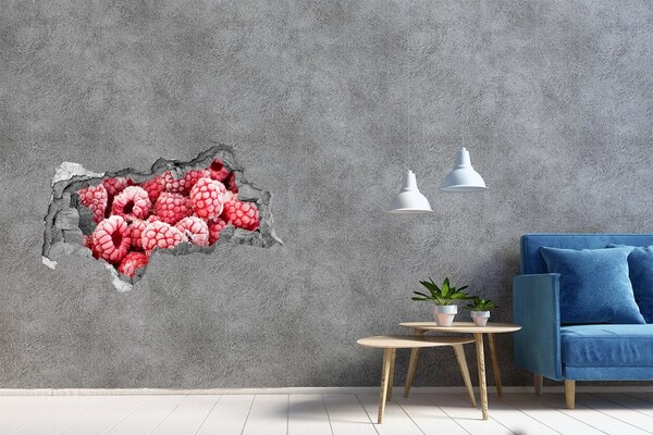 Sticker mural effet trou 3d Framboises congelées dans un trou dans le mur