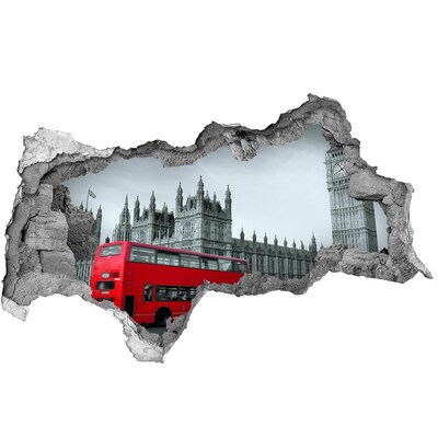 Autocollant à effet 3d trou Paysage londonien avec un bus rouge