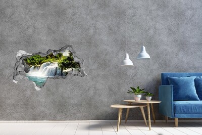 Sticker mural effet trou 3d Une cascade au milieu de la verdure