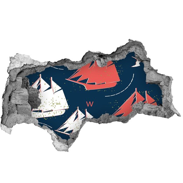 Sticker mural effet trou 3d Navires en mer