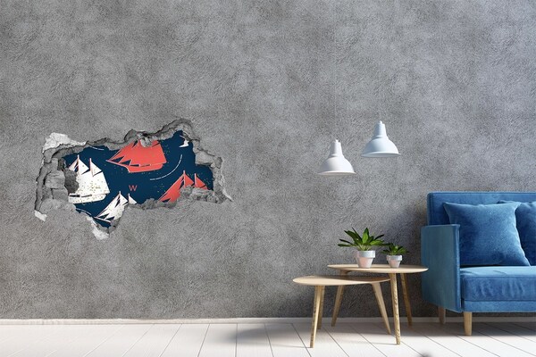 Sticker mural effet trou 3d Navires en mer