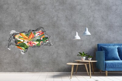 Autocollant mural trou Fleurs tropicales béton