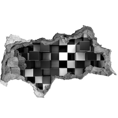 Autocollant à effet 3d trou Cubes noirs et blancs dans le mur