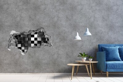 Autocollant à effet 3d trou Cubes noirs et blancs dans le mur