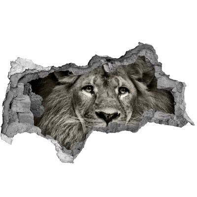 Sticker mural effet trou 3d Lion béton