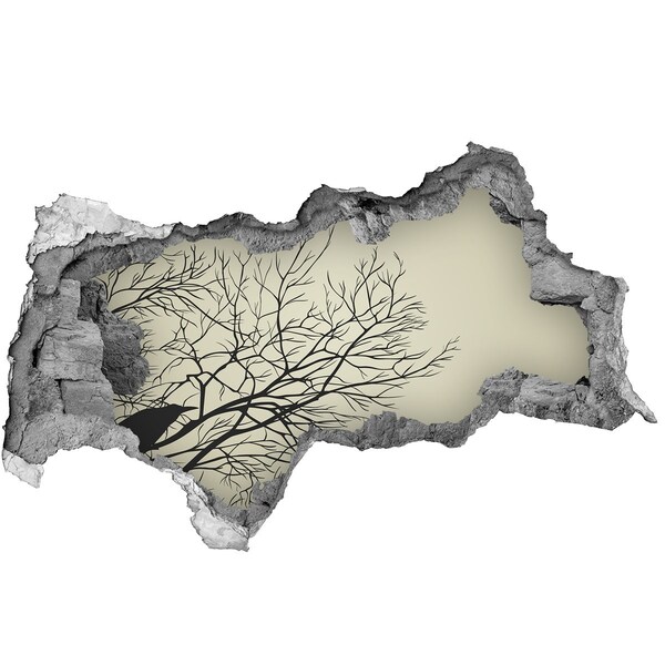 Autocollant à effet 3d trou Forêt morte derrière le mur détruit