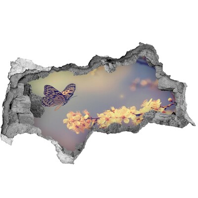 Autocollant à effet 3d trou Paysage floral avec un papillon