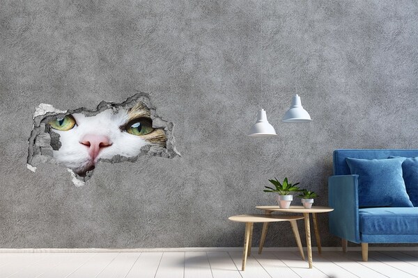 Autocollant à effet 3d trou Le chat dans le mur