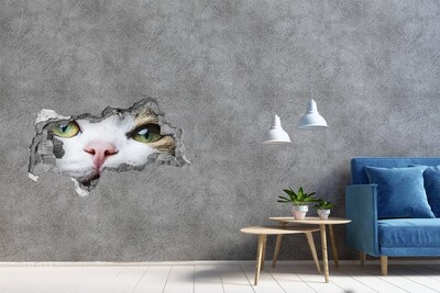 Autocollant à effet 3d trou Le chat dans le mur