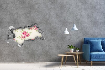 Sticker mural effet trou 3d Motif floral béton