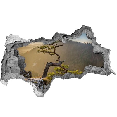 Sticker trou dans le mur Paysage de montagne avec un arbre