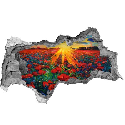 Sticker trou dans le mur prairie fleurie au soleil