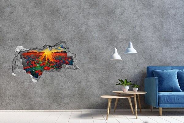 Sticker trou dans le mur prairie fleurie au soleil