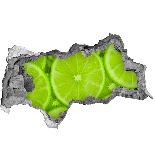 Autocollant à effet 3d trou Citron vert juteux dans un trou dans le mur