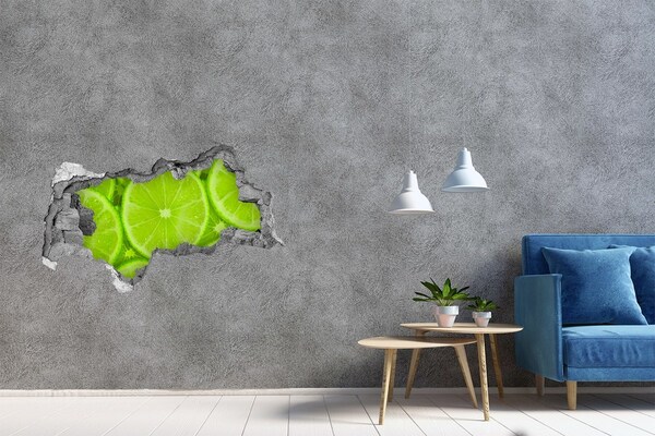 Autocollant à effet 3d trou Citron vert juteux dans un trou dans le mur