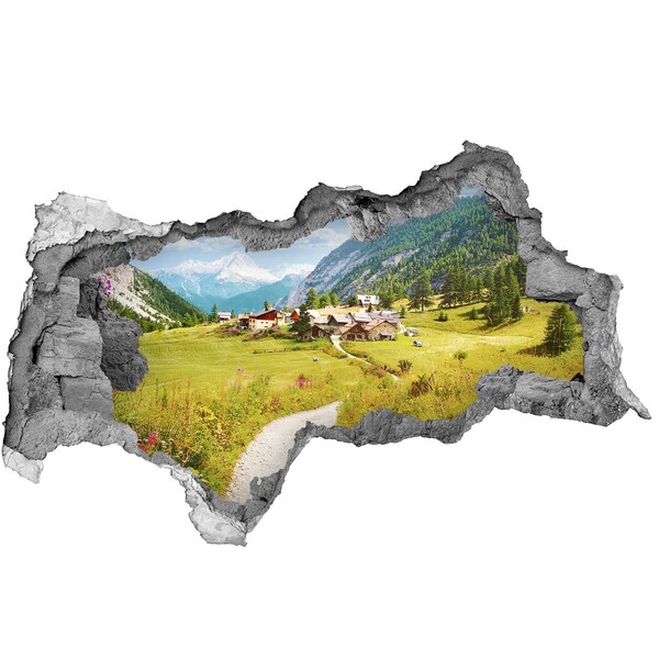 Sticker trou dans le mur Pâturage dans les Alpes béton