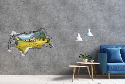 Sticker trou dans le mur Un village alpin au cœur des montagnes