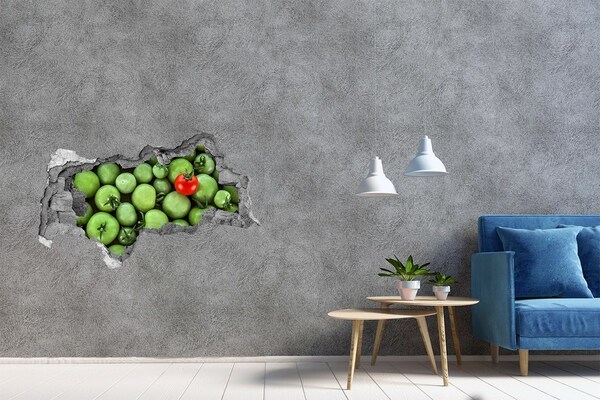 Sticker mural effet trou 3d Des fruits dans du béton