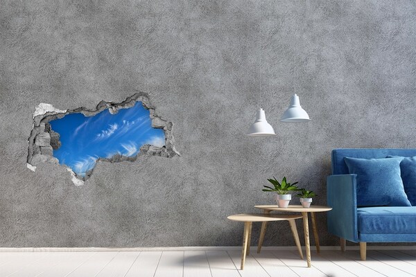 Sticker mural effet trou 3d Ciel bleu béton