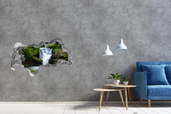 Autocollant à effet 3d trou Chute d'eau dans la forêt béton