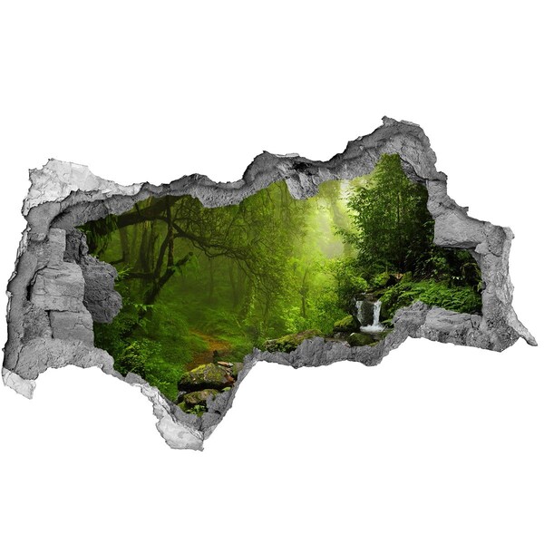 Sticker mural effet trou 3d Jungle au Népal béton