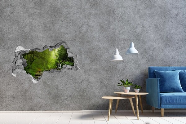 Sticker mural effet trou 3d Jungle au Népal béton