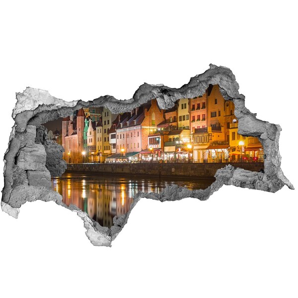 Autocollant à effet 3d trou Un port charmant la nuit