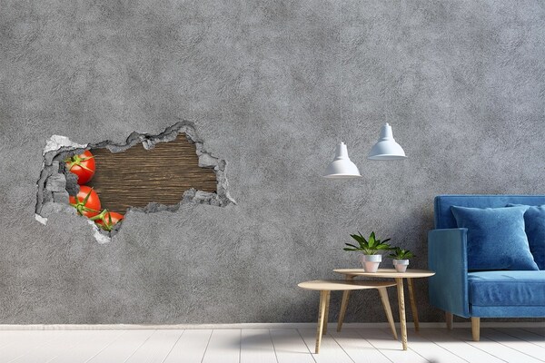 Sticker mural effet trou 3d Des tomates fraîches dans un mur endommagé