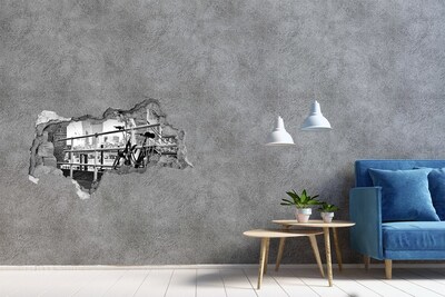 Autocollant à effet 3d trou Un vélo sur le quai de la ville