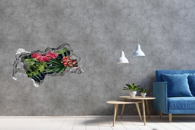 Autocollant mural trou Fleurs tropicales béton