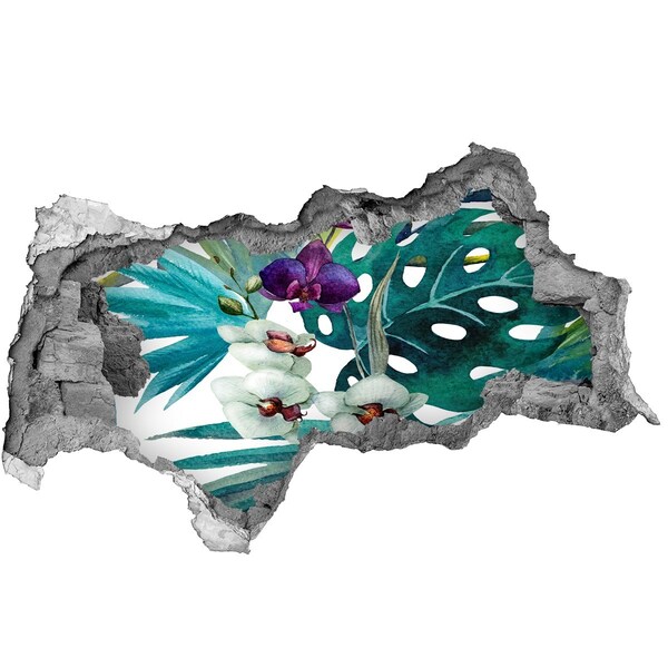 Sticker mural effet trou 3d jardin tropical caché