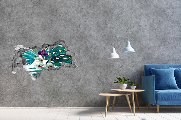 Sticker mural effet trou 3d jardin tropical caché