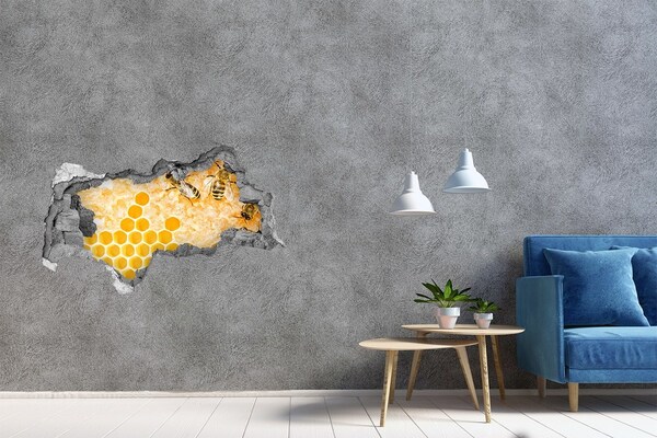 Sticker mural effet trou 3d Ruches dans le mur