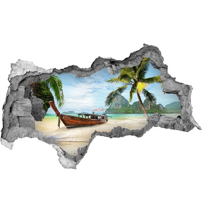 Sticker trou dans le mur Plage tropicale avec bateau