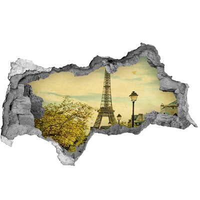 Sticker mural effet trou 3d La tour Eiffel à Paris