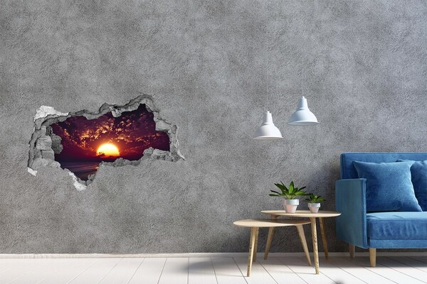 Autocollant à effet 3d trou Coucher de soleil béton