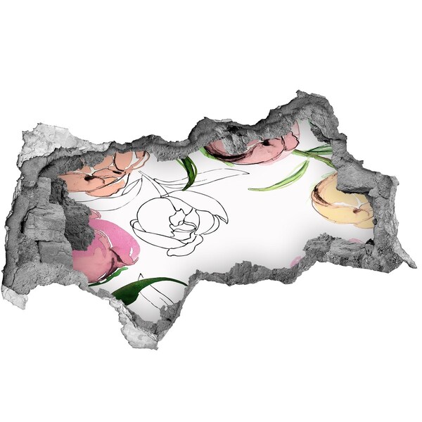 Autocollant à effet 3d trou Une fresque florale derrière un mur endommagé