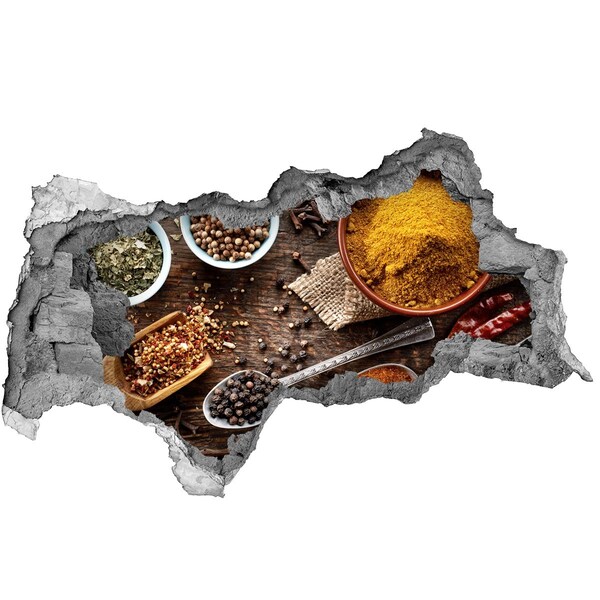 Sticker mural effet trou 3d épices de cuisine