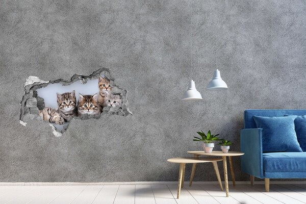 Sticker trou dans le mur Des chatons dans un trou dans le mur