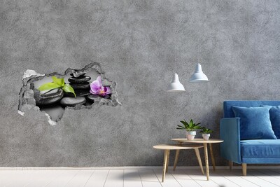 Sticker mural effet trou 3d Une vue apaisante avec des pierres et des plantes